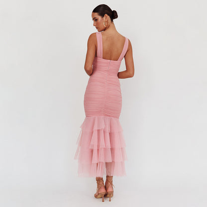 pink spliced slip dress