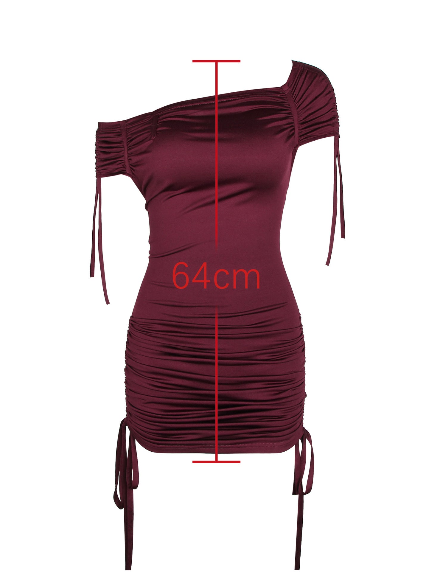 red slanted shoulder pleats tight buttocks dress