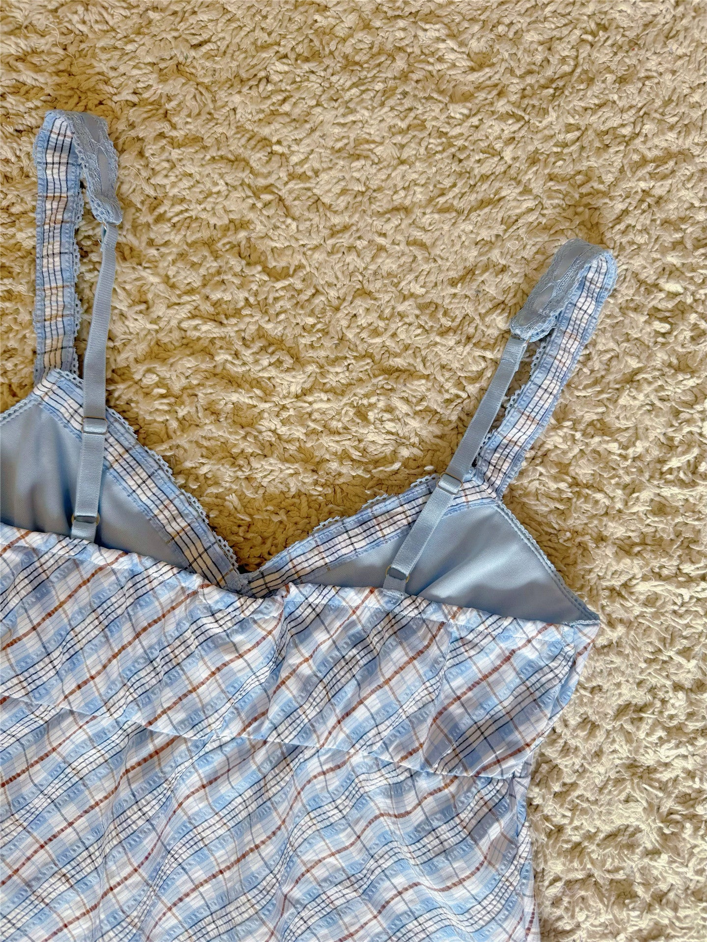 plaid ribbon bow V-neck camisole top