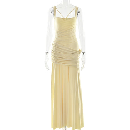 yellow low-cut camisole open back mermaid dress