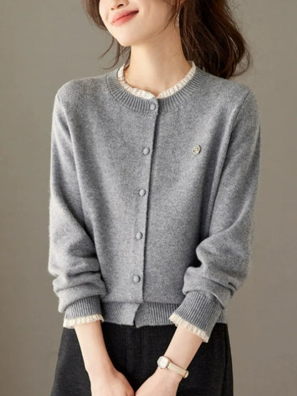 Loose-fit Lace-trim Knit Cardigan