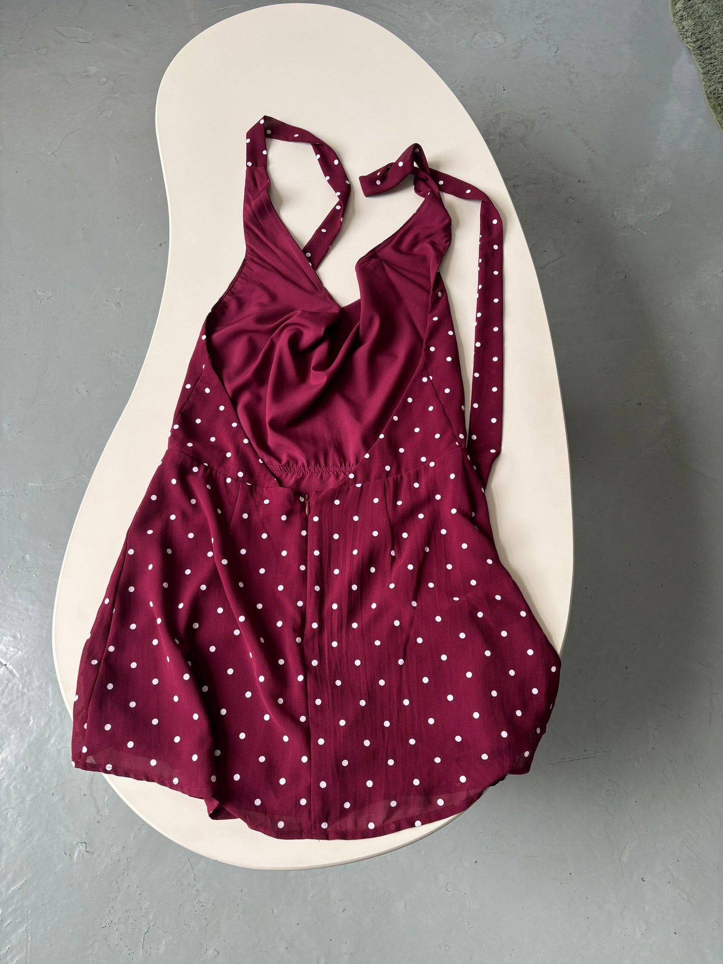 red polka dot halterneck backless mini dress