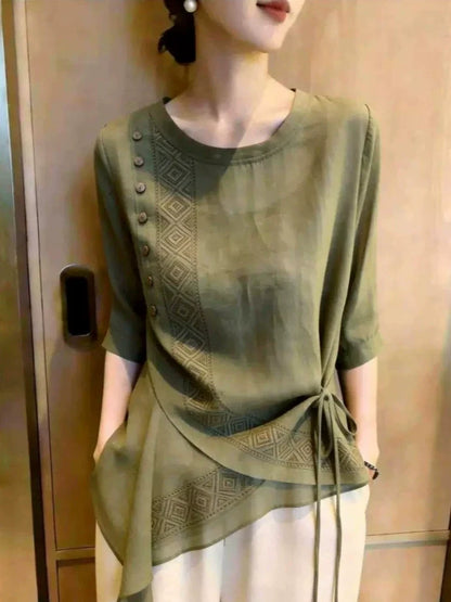 New French-style Chic Green Top