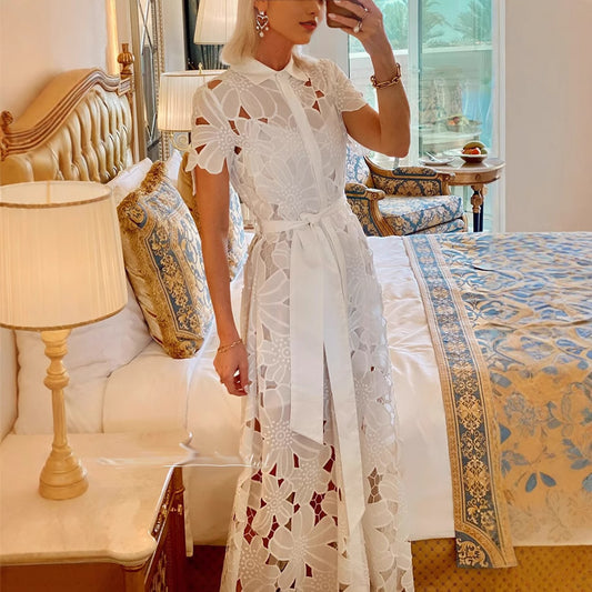 lace cardigan single-breasted maxi dress