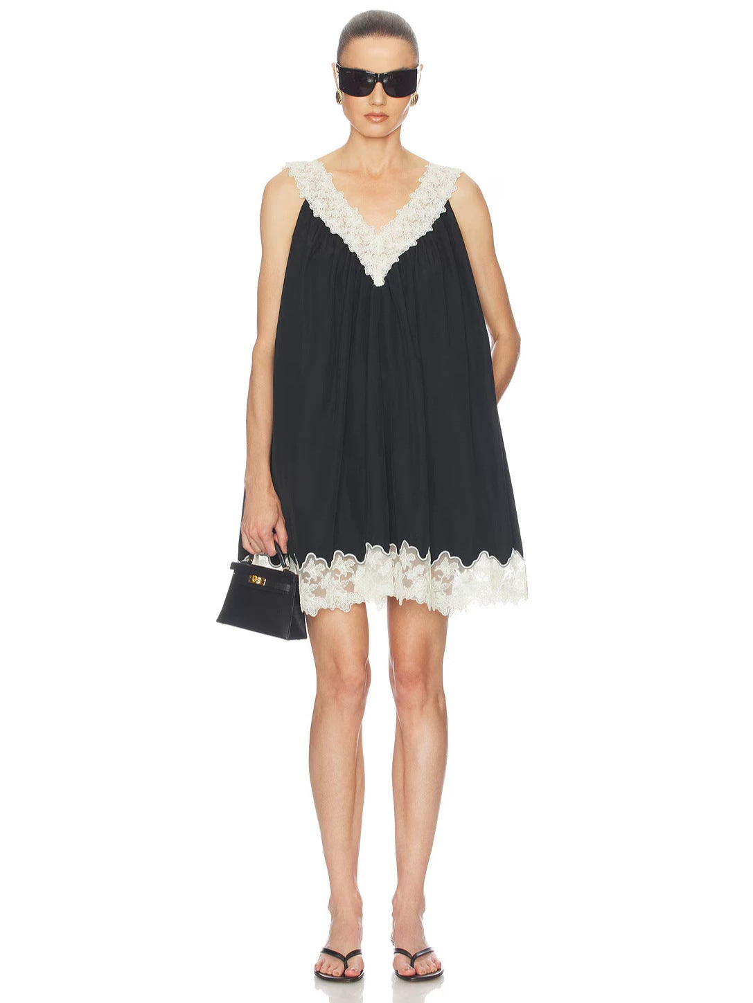 Lace V-neck sleeveless loose mini dress