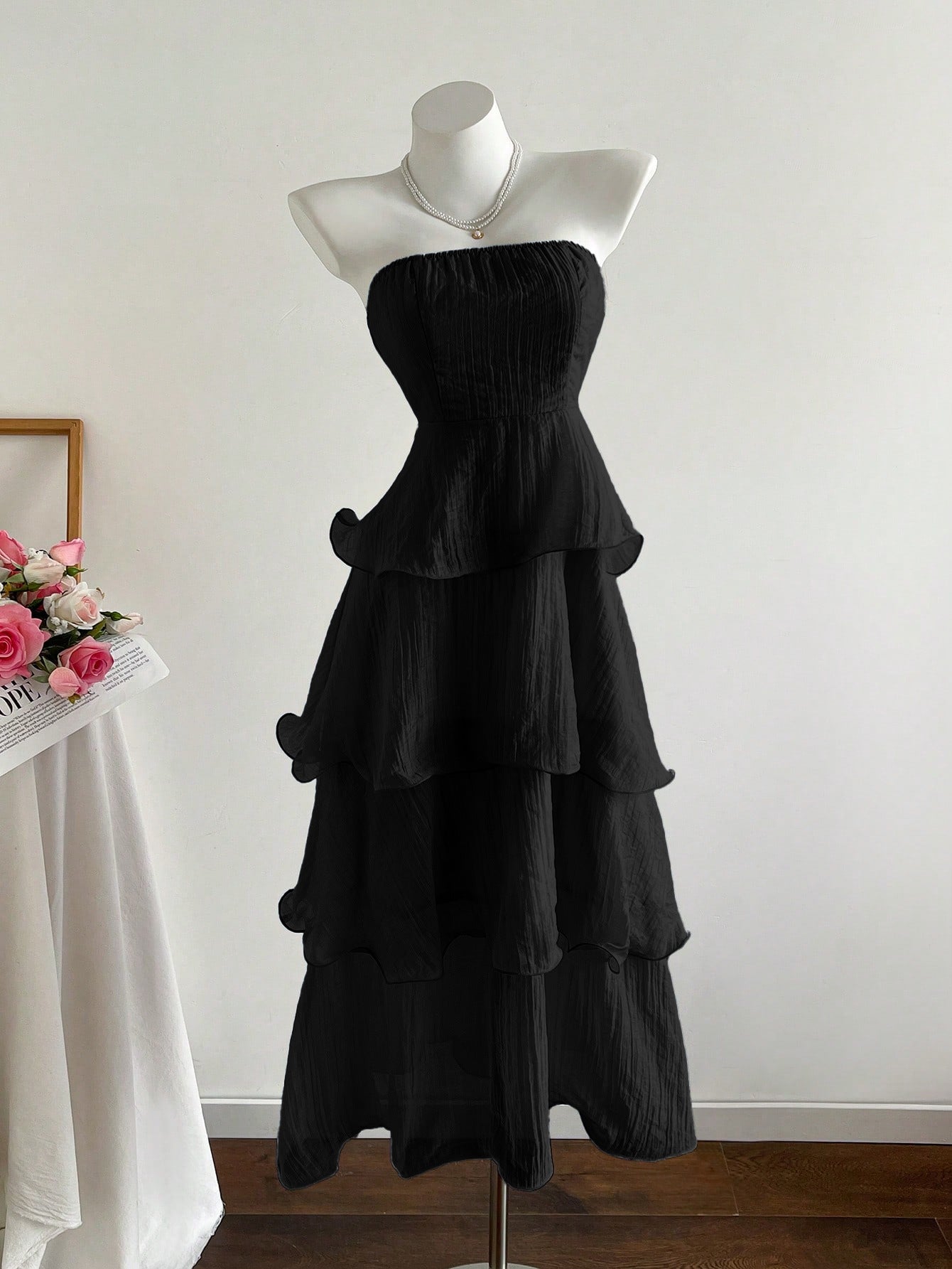kate Strapless ruffled cake midi dress