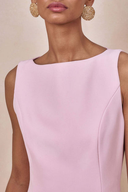 pink pleated sleeveless swing dress