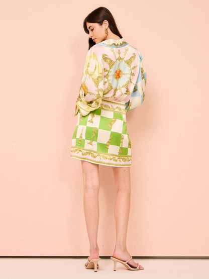 leila Lantern sleeve printed mini dress