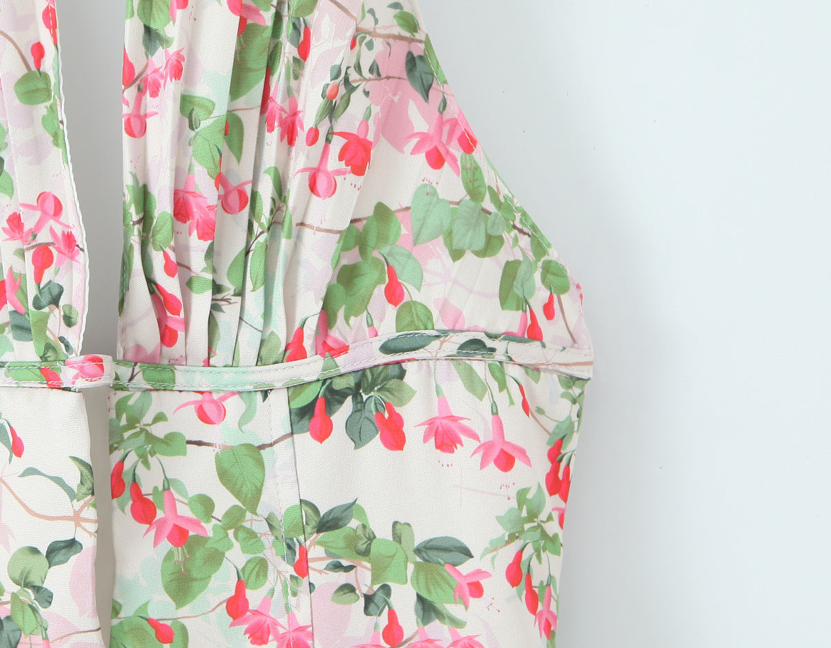 Plunge Neck Floral Mini Dress