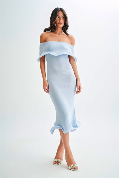 Off-shoulder sleeveless knit midi dress