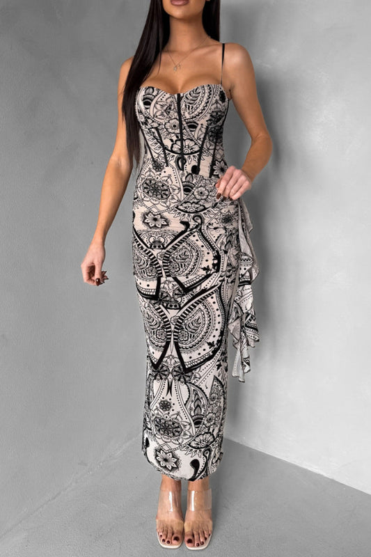 white Suspender Chest Wrap Waist Backless Dress