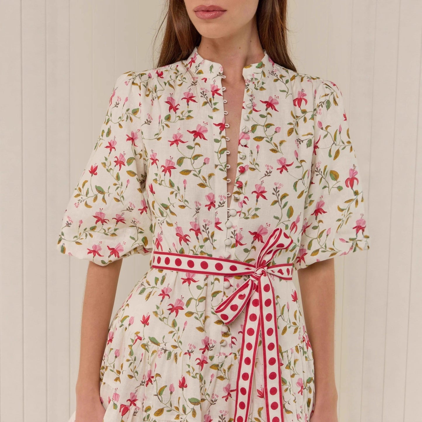 Belt Floral Puff Sleeve Mini Dress
