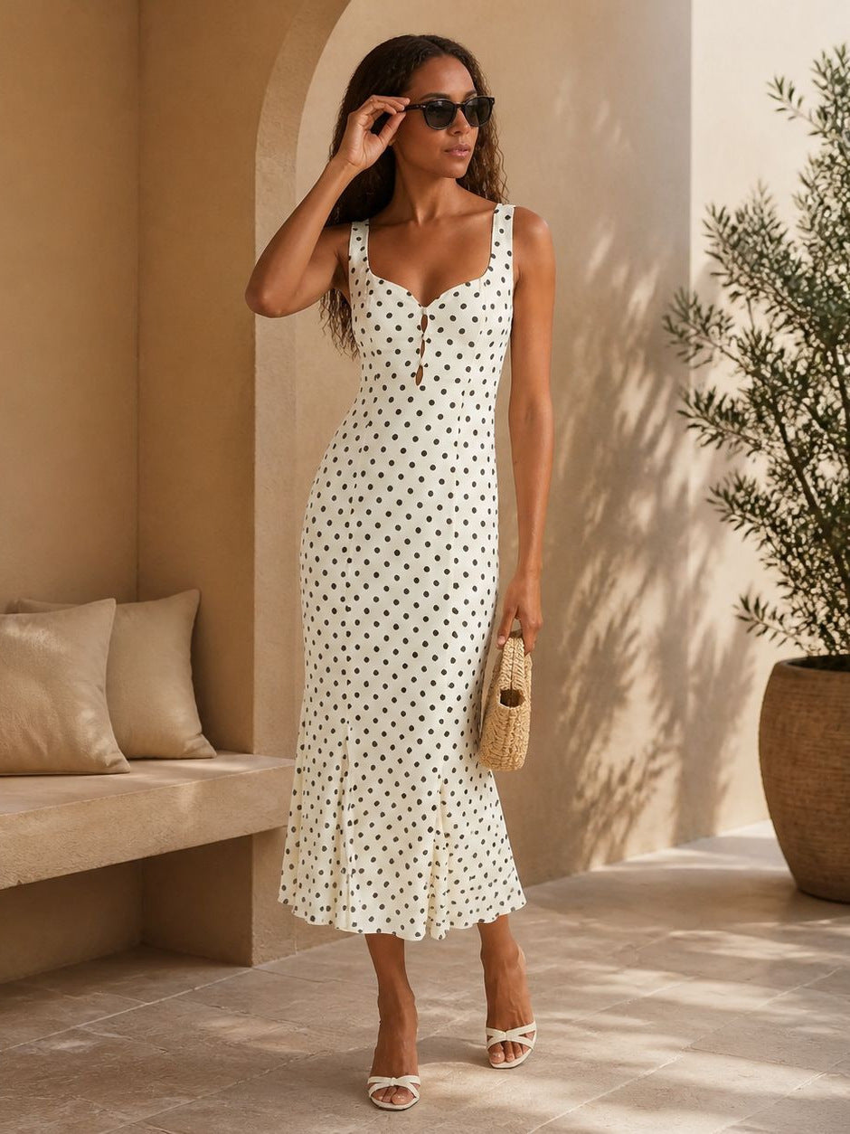 white square neck suspender backless maxi dress