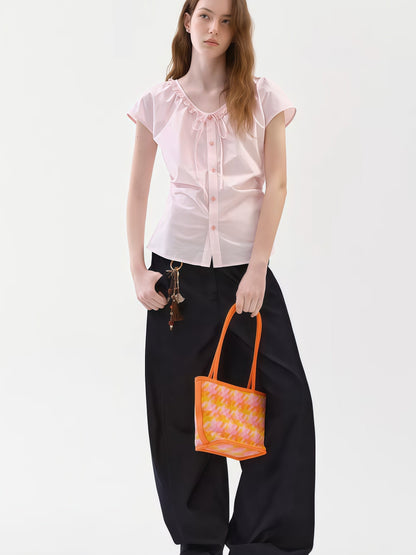 Ruffled V-neck tie-sleeve shirt