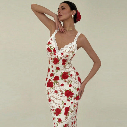 Paneled lace slip dress