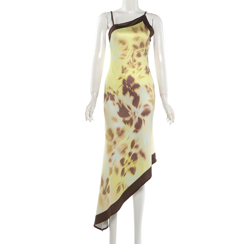 Printed Backless Cami midi Dress in yellow