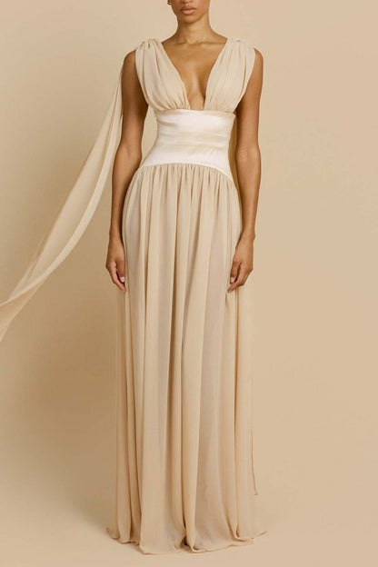 apricot swing pleated waist maxi dress