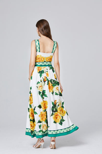 Off-shoulder backless printed sleeveless camisole maxi dress