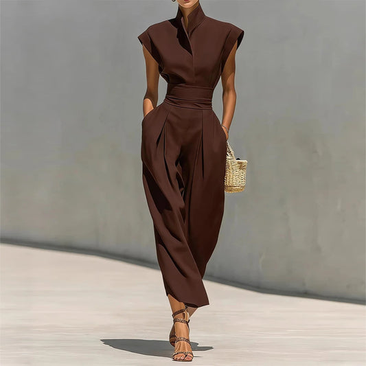 brown sleeveless waist maxi dress