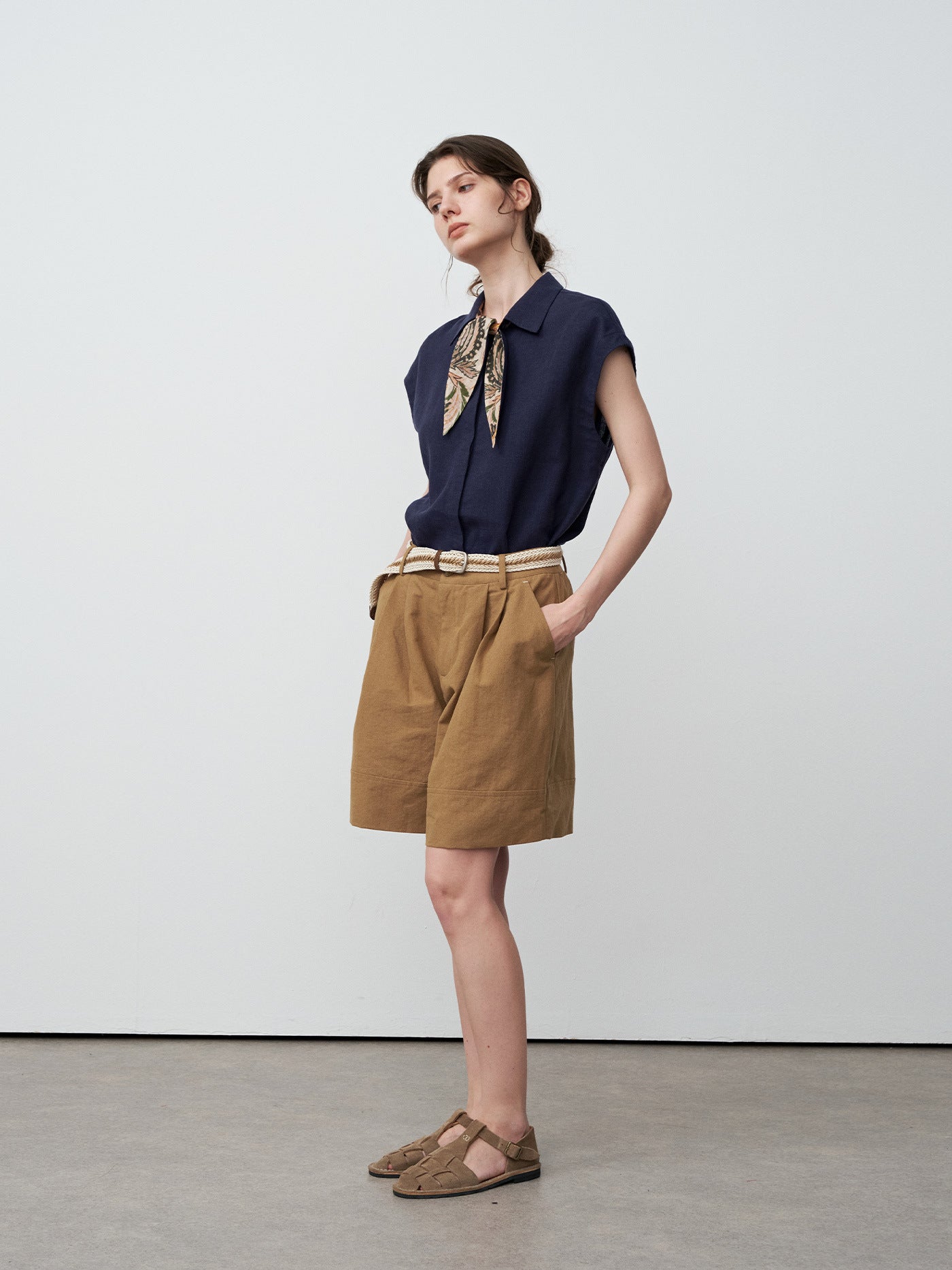 Tencel ramie bow tie sleeveless shirt