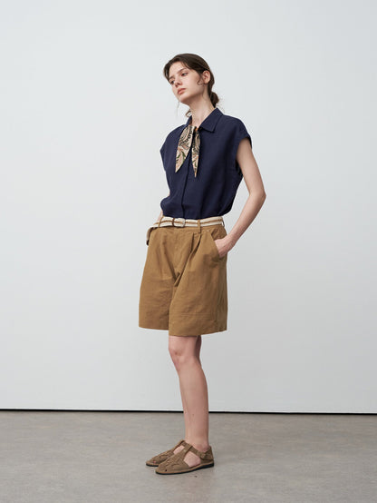 Tencel ramie bow tie sleeveless shirt