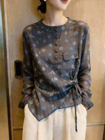 New French Floral Tie-front Shirt