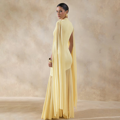 yellow mesh streamer maxi dress