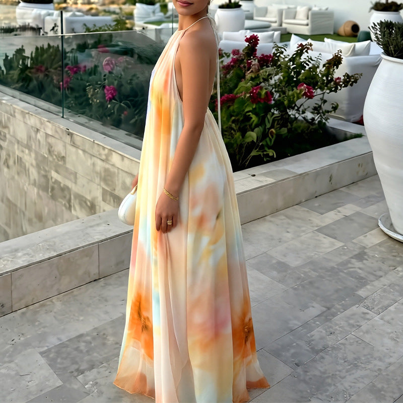 flroal Printed Backless maxi Dress
