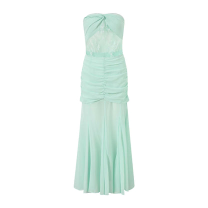 spliced lace gauze mesh chiffon bandeau dress