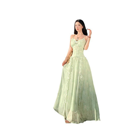 Mint green floral print sundress with ruffles