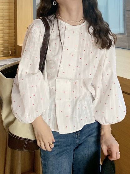 Double-breasted shirt with subtle floral pattern