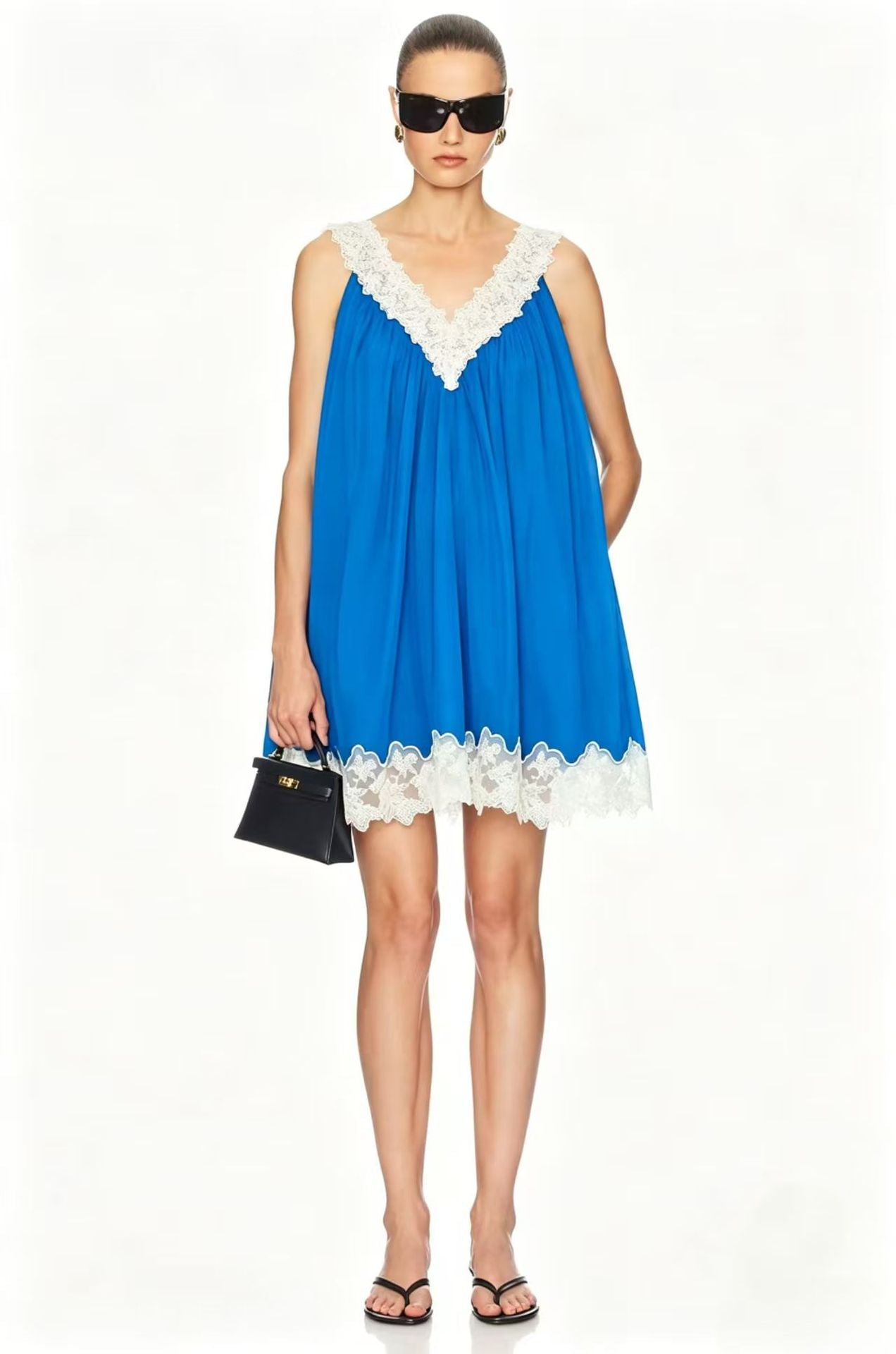Lace V-neck sleeveless loose mini dress