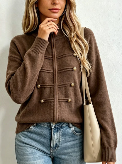 Stand-collar Double-zip Cardigan