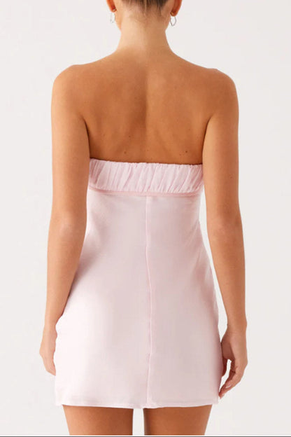 ballet pink bandeau lace-up pleated dress