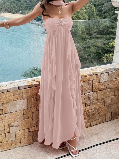 pink bandeau layered ruffled dress