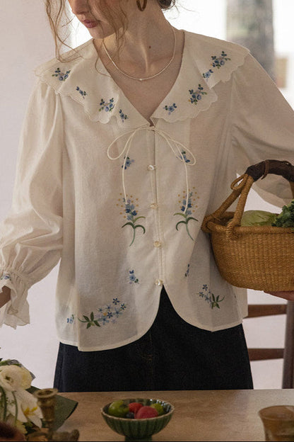 Retro floral ruffle shirt
