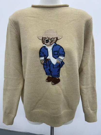 Jacquard long sleeves cartoon straw hat bear knitted sweater