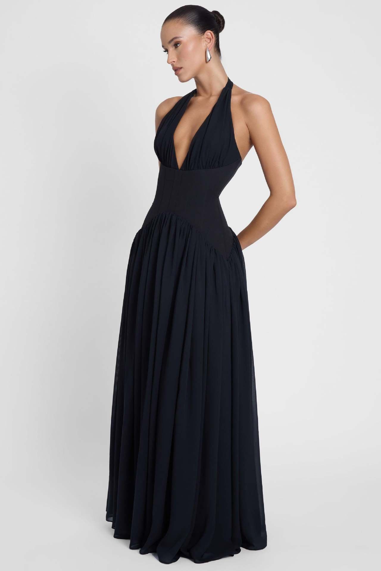 black suspender backless maxi dress
