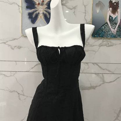 black low-cut midi dress