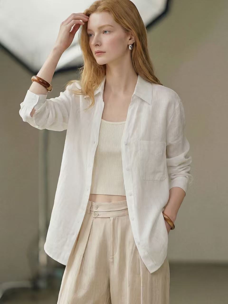Lazy Style White Linen Shirt