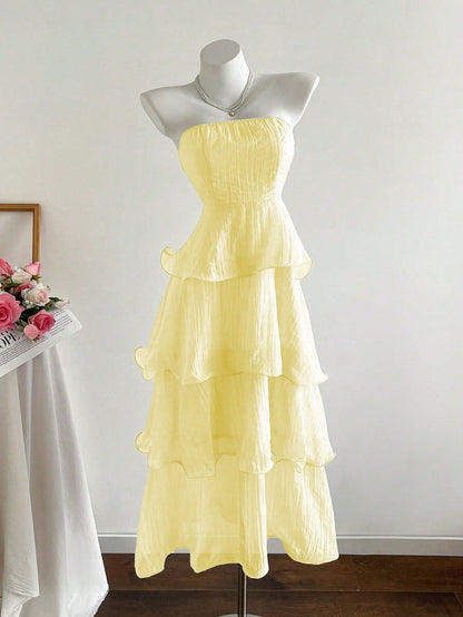 kate Strapless ruffled cake midi dress