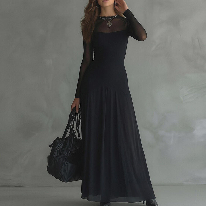 black Lace Splicing Slim maxi Dress