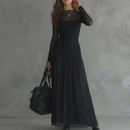 black Lace Splicing Slim Dress