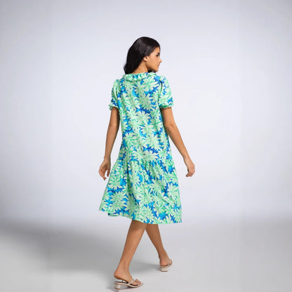 print ruffle-sleeve midi dress - green