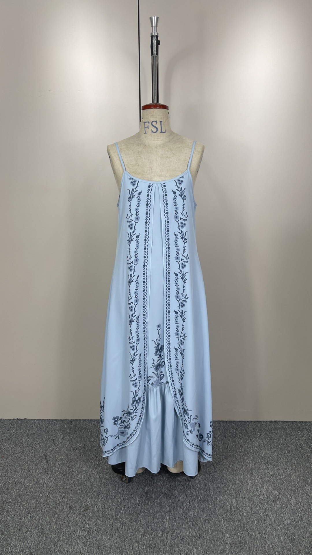 Vintage Embroidered Cotton Floral Maxi Dress