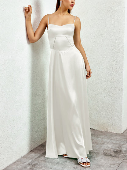 white matte satin backless slip dress