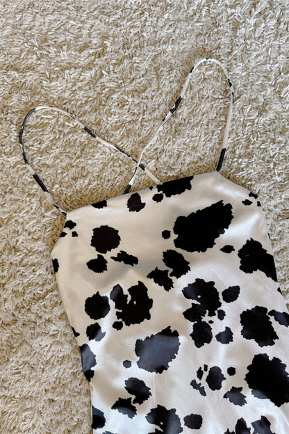 cow lace-up backless slit suspender dress