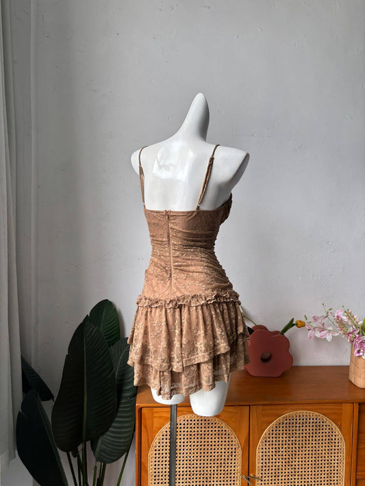 brown lace camisole dress