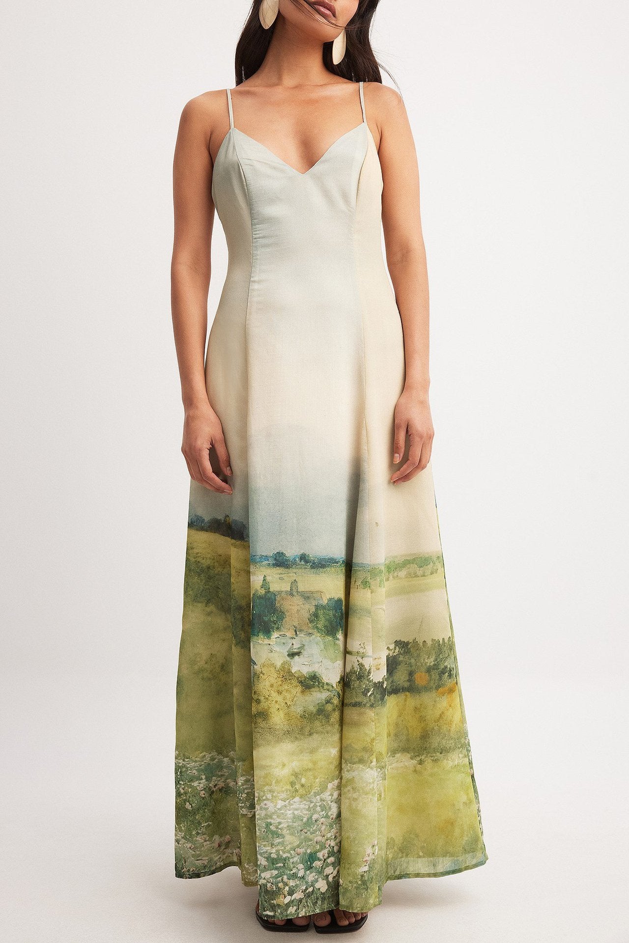 kay v-neck floral Printed slip maxi dress - beige