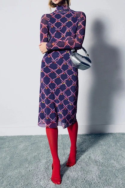 Sheer Mesh midi Dress with Multicolored Polka Dots